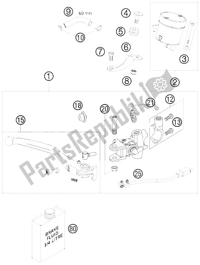 All parts for the Hand Brake Cylinder of the KTM 990 Super Duke Black Europe 2009