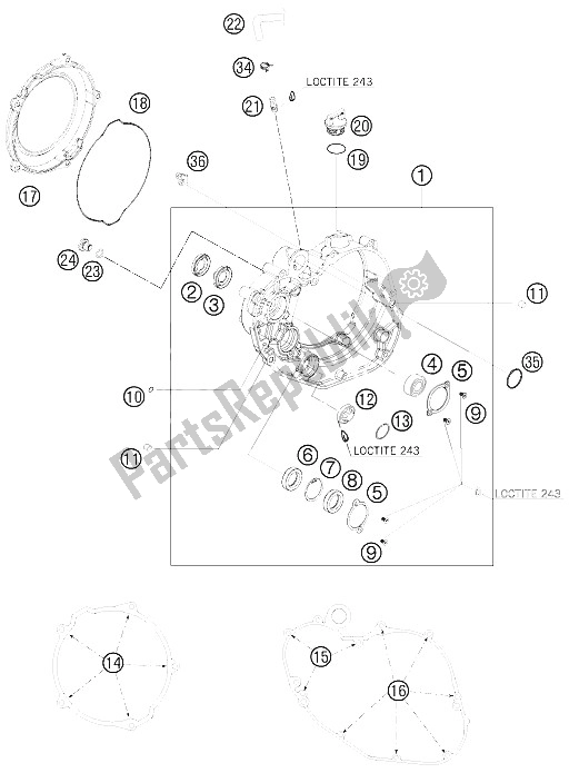 All parts for the Clutch Cover of the KTM 450 SX F Europe 2008