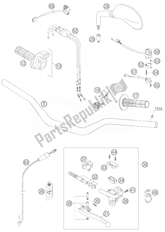 Toutes les pièces pour le Guidon, Commandes du KTM 450 EXC Racing Europe 2007