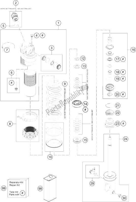 Todas las partes para Amortiguador Desmontado de KTM 250 SX F Factory Edition USA 2015