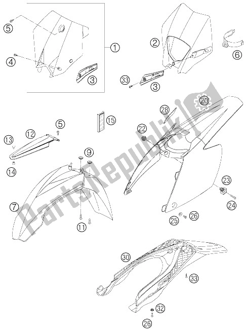 Todas las partes para Máscara, Defensas de KTM 525 EXC G Racing USA 2006