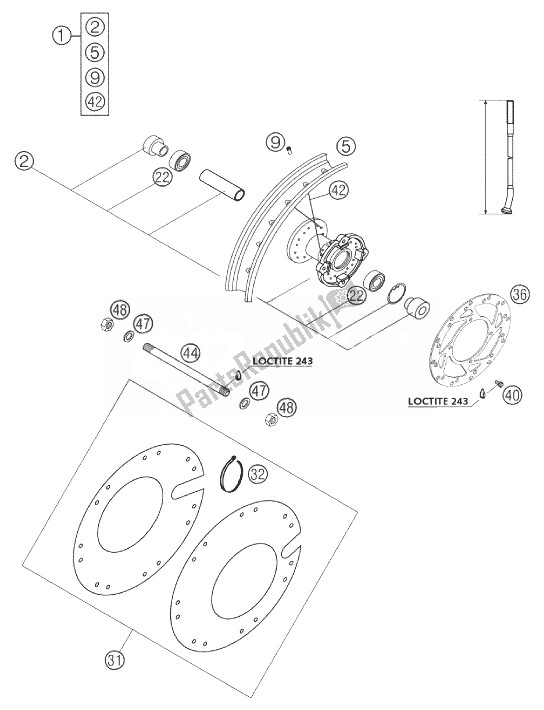 All parts for the Front Wheel 50 Lc of the KTM 50 SX PRO Senior LC Europe 2003