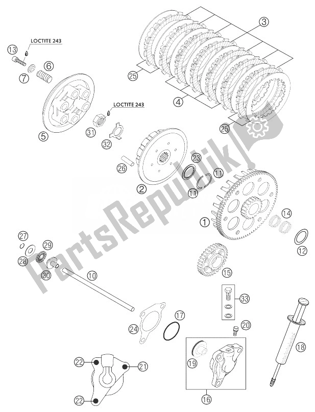 All parts for the Clutch 250 Exc, 450/525 Sx, of the KTM 250 EXC Racing United Kingdom 2003