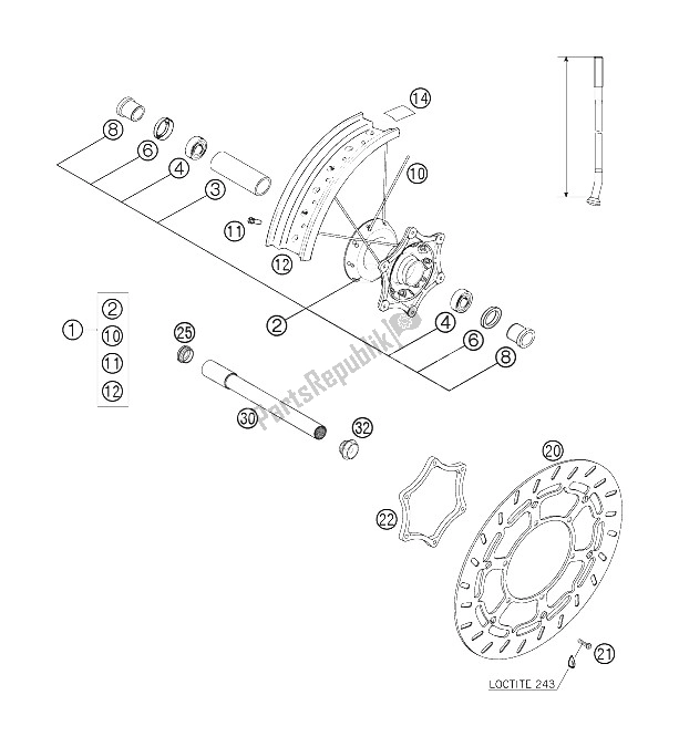 All parts for the Front Wheel of the KTM 625 SMC Australia United Kingdom 2006