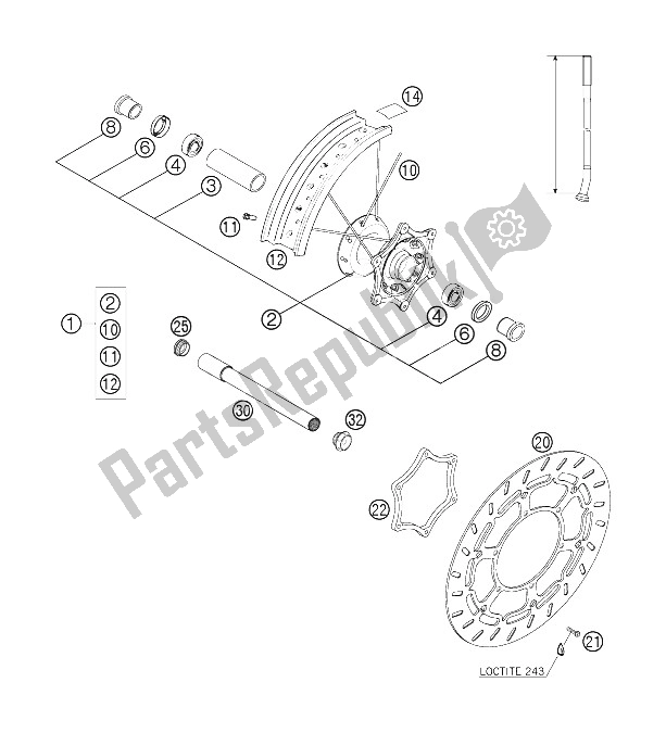 All parts for the Front Wheel of the KTM 625 SMC USA 2006