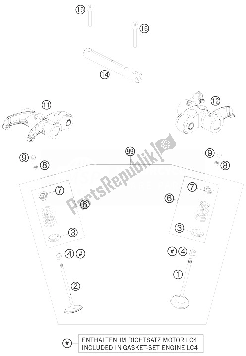 Todas las partes para Accionamiento De Válvula de KTM 690 SMC USA 2010