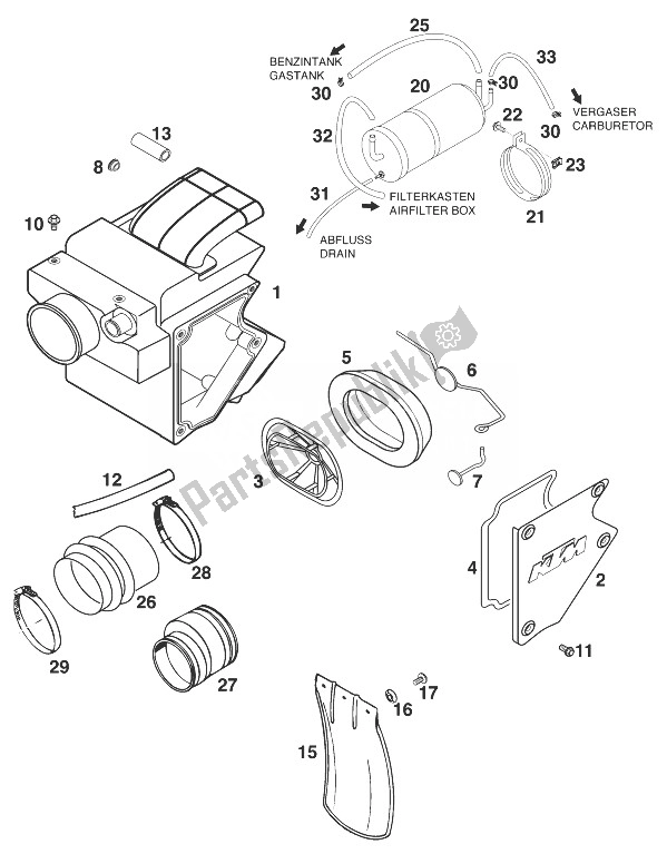 Tutte le parti per il Scatola Filtro Aria Rxc-e '98 del KTM 400 RXC E USA 1998