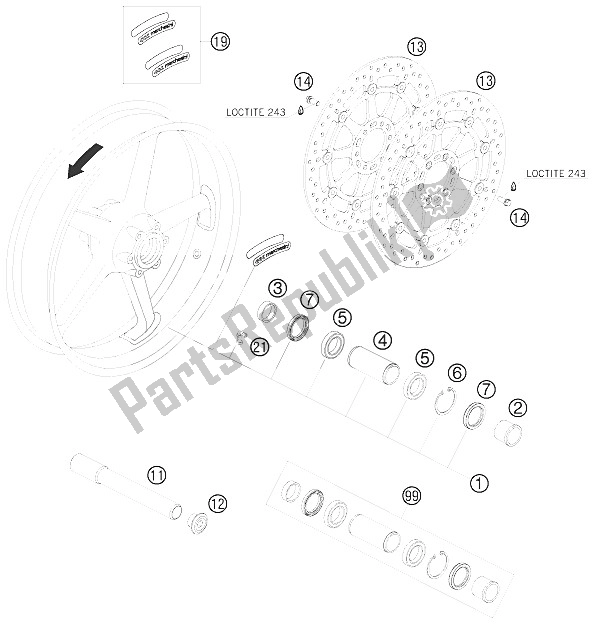 All parts for the Front Wheel of the KTM 990 Supermoto Black Europe 2008