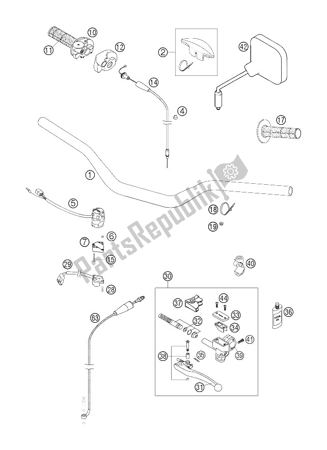 All parts for the Handlebar, Controls of the KTM 200 EXC Europe 2006