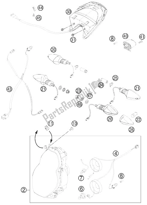 Todas las partes para Sistema De Iluminacion de KTM 990 Super Duke R France 2011