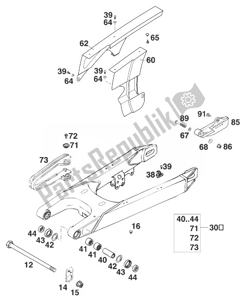 All parts for the Schwingarm 640 Adventure '98 of the KTM 640 LC4 98 Europe 1998