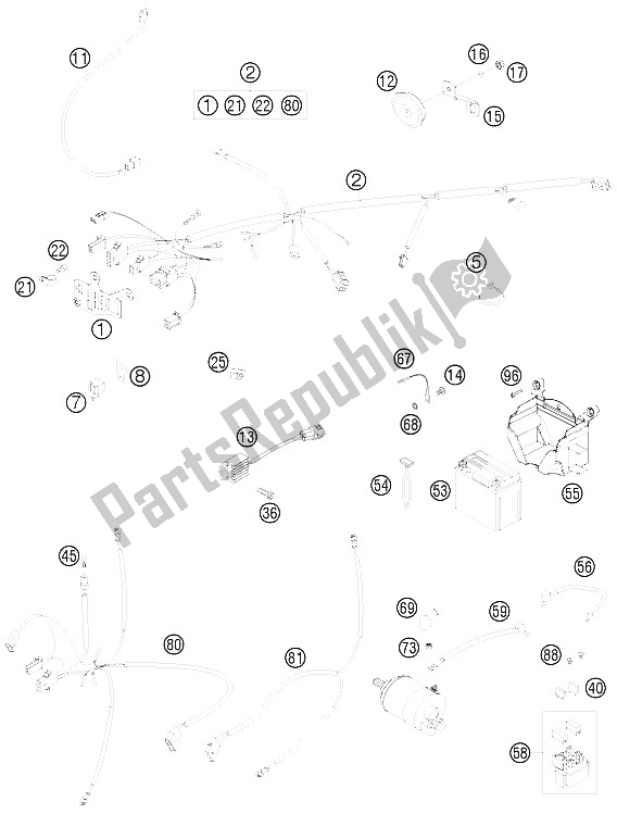 Tutte le parti per il Cablaggio Elettrico del KTM 530 EXC R USA 2008