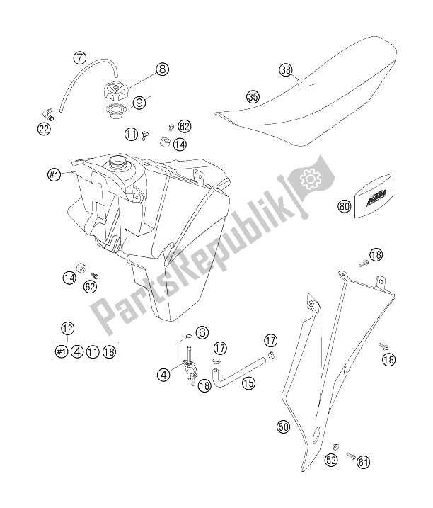 All parts for the Tank, Seat, Cover of the KTM 125 SX Europe 2006