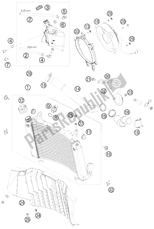 All parts for the Cooling System of the KTM 690 Enduro R 09 Europe 2009