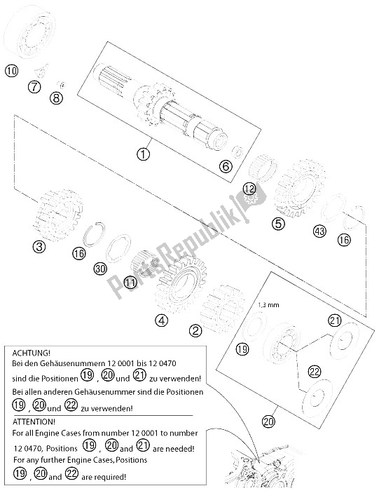 Todas las partes para Transmisión I - Eje Principal de KTM 350 SX F Cairoli Replica 11 Europe 2011