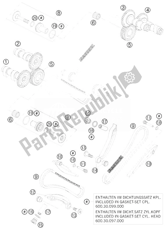 All parts for the Timing Drive of the KTM 990 Supermoto T LIM Edit 10 Europe 2010