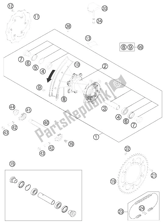 All parts for the Rear Wheel of the KTM 300 EXC SIX Days Europe 2012