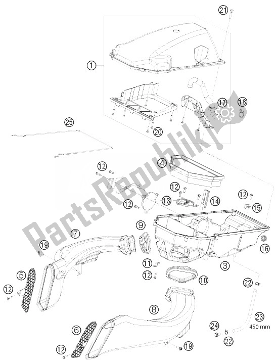 All parts for the Air Filter of the KTM 1190 RC8 Orange Japan 2010