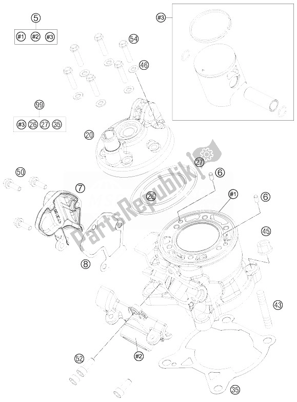Tutte le parti per il Cilindro del KTM 85 SXS 17 14 USA 2014