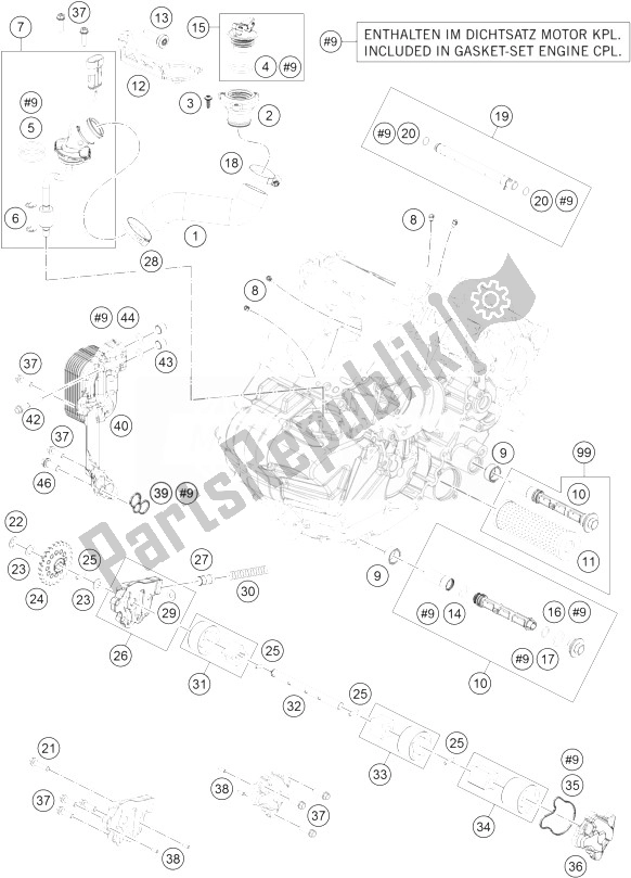 Tutte le parti per il Sistema Di Lubrificazione del KTM 1190 ADV ABS Grey WES Europe 2014