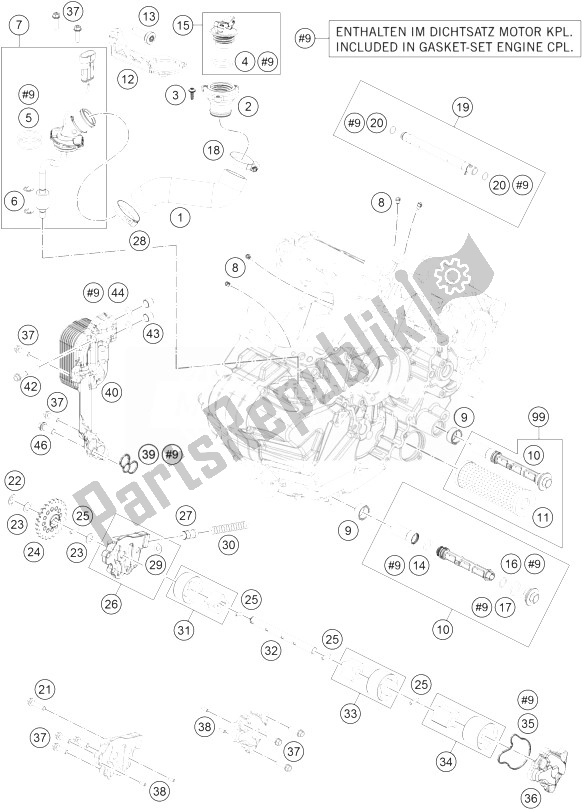 All parts for the Lubricating System of the KTM 1190 Adventure ABS Grey Japan 2014