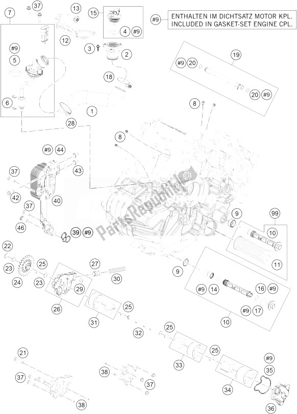 All parts for the Lubricating System of the KTM 1190 Adventure ABS Grey Japan 2014