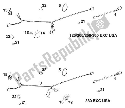 Todas las partes para Mazo De Cables Exc 250-380 '20 de KTM 300 EXC USA 2000