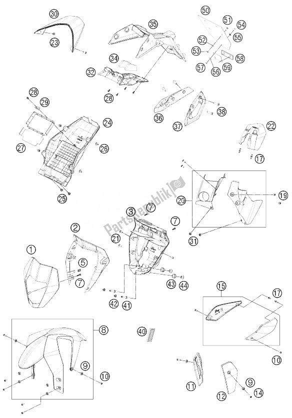 Todas las partes para Máscara, Defensas de KTM 690 Duke Black ABS CKD Malaysia 2013