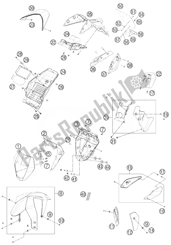Alle onderdelen voor de Masker, Spatborden van de KTM 690 Duke R ABS Europe 2013