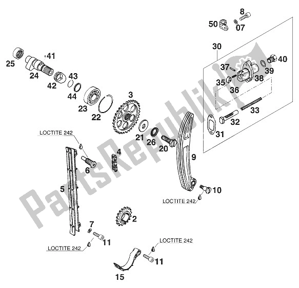 All parts for the Camshaft - Chain - Tensioner 400-620 Lc4'96 of the KTM 400 SUP Comp WP 18 KW Europe 1996