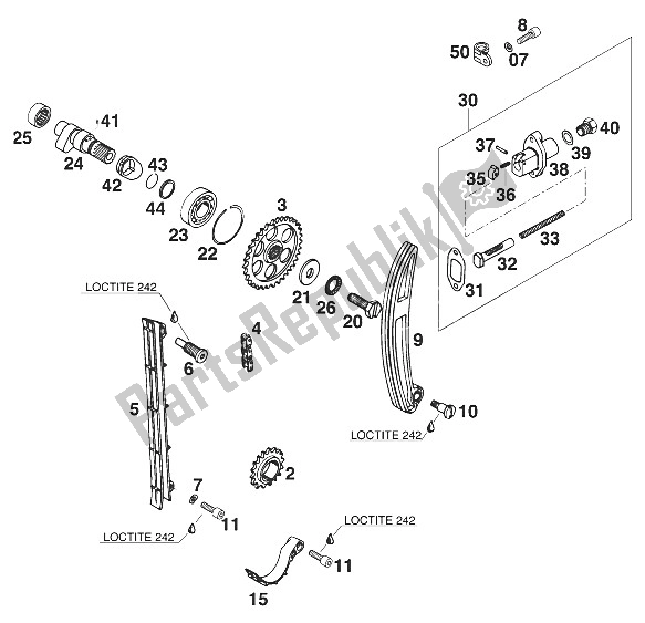 Tutte le parti per il Albero A Camme - Catena - Tenditore 400-620sx, Sc, Gs'97 del KTM 400 SXC WP Europe 1997