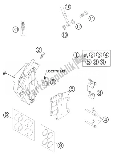 Tutte le parti per il Pinza Freno Supermoto Anteriore del KTM 625 SMC Australia United Kingdom 2004