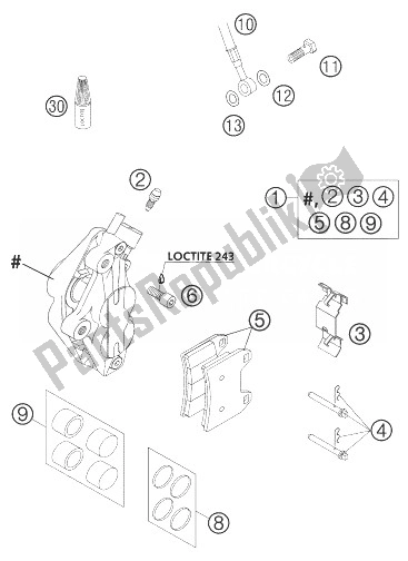 All parts for the Brake Caliper Front Supermoto of the KTM 640 LC4 Supermoto Orange United Kingdom 2004