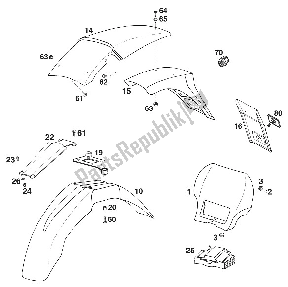 Tutte le parti per il Parafanghi Euro 125 '96 del KTM 125 LC2 100 Schweiz Europe 1996