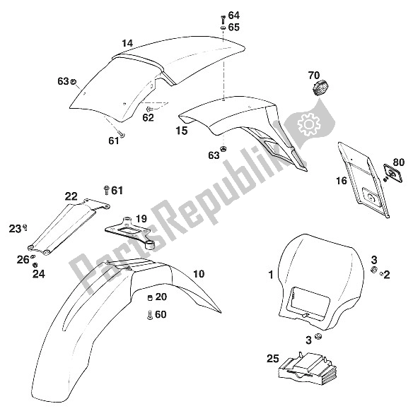 Tutte le parti per il Parafanghi Euro 125 '96 del KTM 125 LC2 100 United Kingdom LI 1996