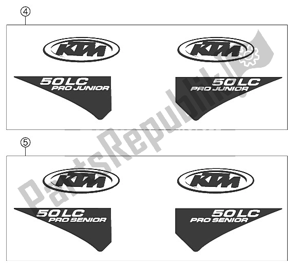 Toutes les pièces pour le Décalcomanie 50 Lc 2002 du KTM 50 SX PRO Junior LC Europe 2002