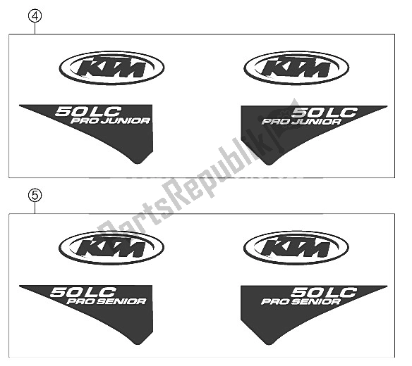 Tutte le parti per il Decal 50 Lc 2002 del KTM 50 SX PRO Senior LC Europe USA 2002