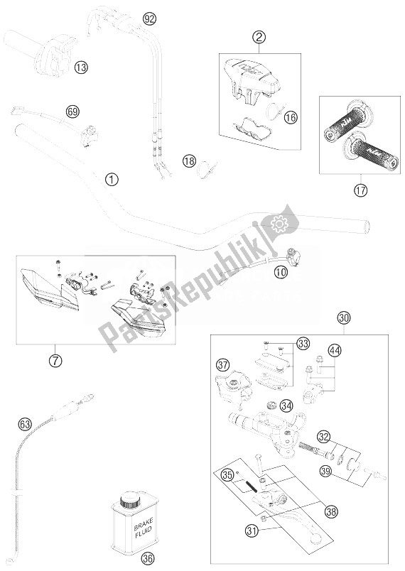 All parts for the Handlebar, Controls of the KTM 250 XCF W USA 2013