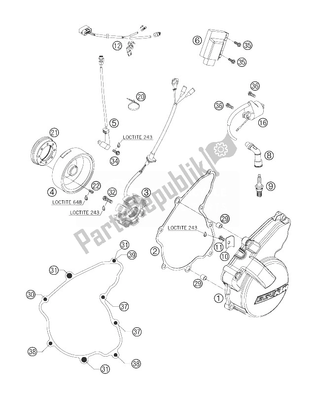 All parts for the Ignition System of the KTM 250 EXC F SIX Days Europe 2007