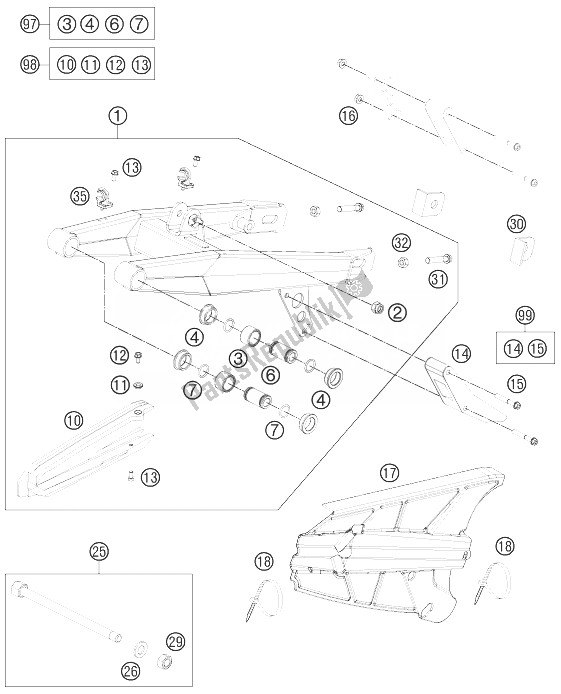 All parts for the Swing Arm of the KTM 65 SX Europe 2014