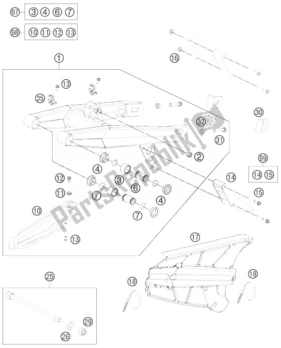Alle onderdelen voor de Zwenkarm van de KTM 65 SXS USA 2014