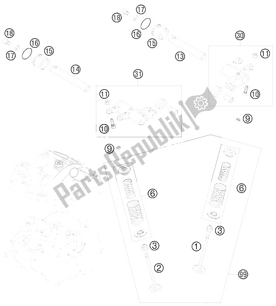All parts for the Valve Drive of the KTM 525 XC ATV Europe 2008