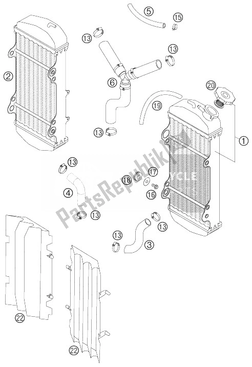 All parts for the Cooling System of the KTM 560 SMR Europe 2007