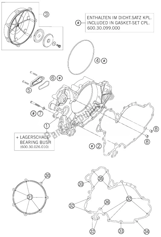 All parts for the Clutch Cover of the KTM 990 Supermoto R Europe 2010