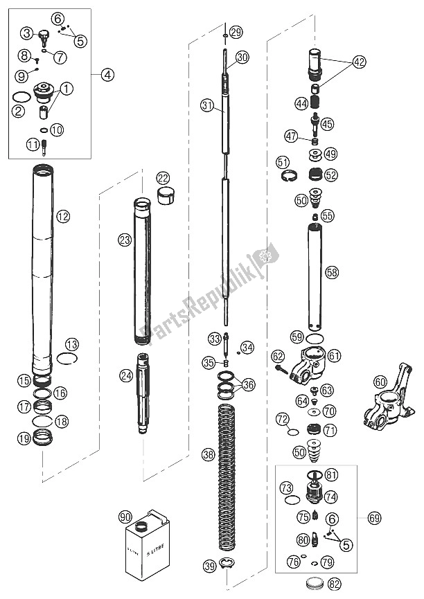 All parts for the Forklegs Wp Usd 43 Lc4,lc4 Sm of the KTM 640 LC 4 E Supermoto ROT USA 2002