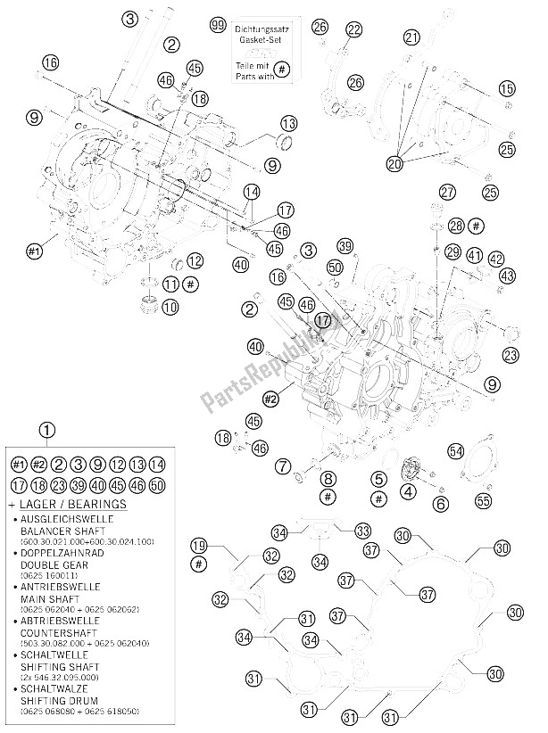 Tutte le parti per il Cassa Del Motore del KTM 990 Adventure Orange ABS 09 USA 2009