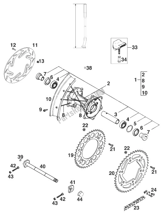 All parts for the Rear Wheel 125-380 '99 of the KTM 125 EGS 6 KW Europe 1999