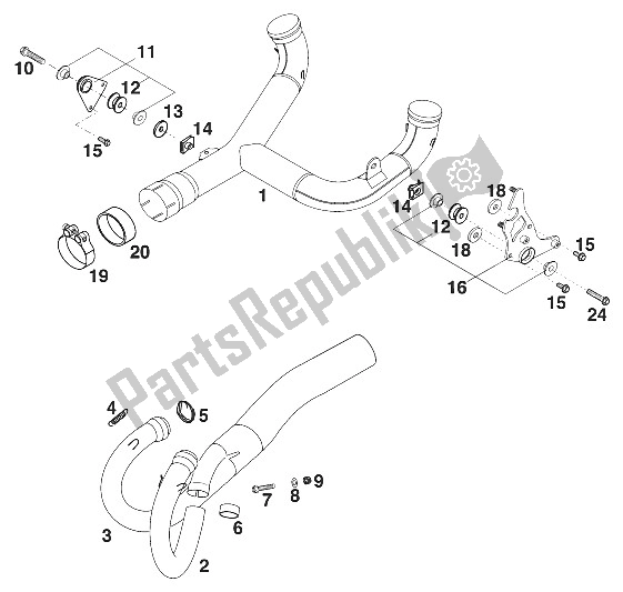 Todas as partes de Tubo De Escape; Conector Duke '99 do KTM 640 Duke II Lime Europe 2000