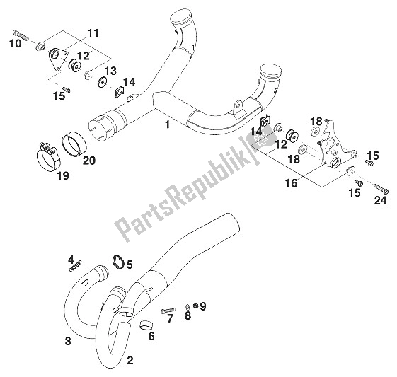 Tutte le parti per il Tubo Di Scarico; Connettore Duke '99 del KTM 640 Duke II Lime USA 2000