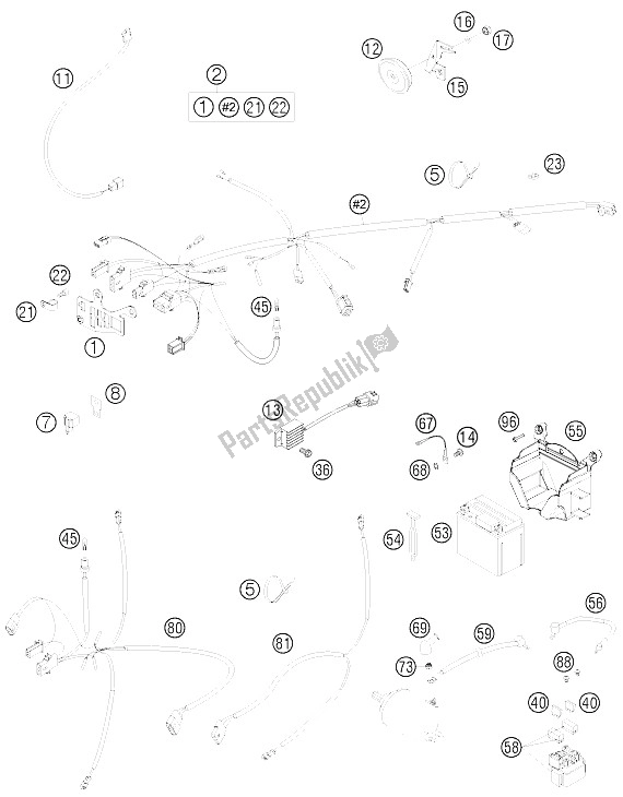 All parts for the Wiring Harness of the KTM 250 EXC Europe 2011